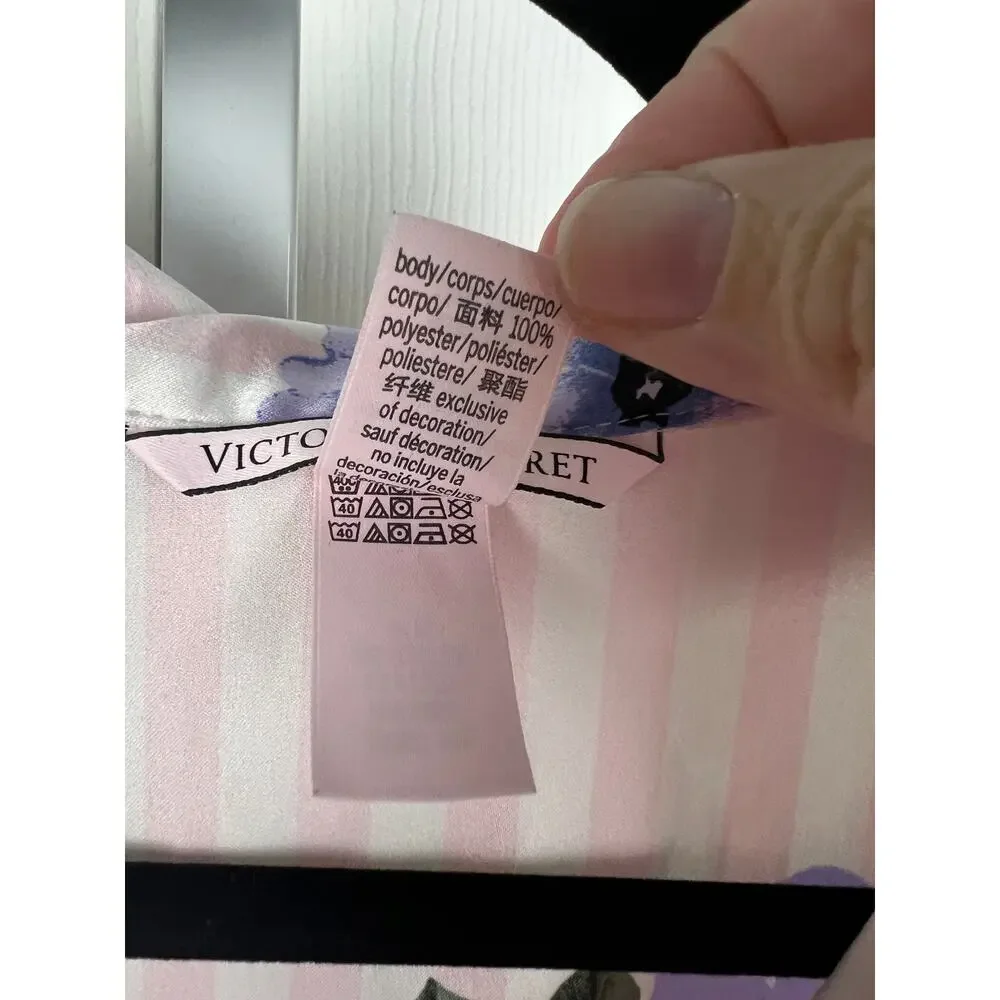 Victoria’s Secret Pink‎ Stripe Floral Satin Pajama Top S